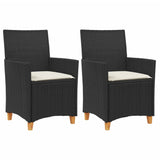 Garden Chairs with Cushions 2 pcs Black Poly Rattan&Solid Wood 368717