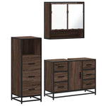 3 Piece Bathroom Furniture Set Brown Oak Engineered Wood 3301054