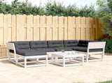 6 Piece Garden Sofa Set with Cushions White Solid Wood Pine 3217041
