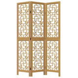 Room Divider 3 Panels Brown Solid Wood Paulownia 358861
