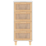 ZNTS Sideboard White 40x30x90 cm Solid Wood Pine and Natural Rattan 345642