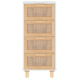 Sideboard White Engineered wood, solid pinewood, natural rattan 345642