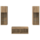 TV Wall Cabinets Wall-mounted 4 pcs Black Oak Engineered Wood 3402918