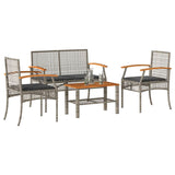 4 Piece Garden Lounge Set with Cushions Grey Poly Rattan 366267