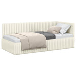 Corner Bed Frame with Headboard Cream 90 x 190 cm Velvet 42016263