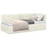 Corner Bed Frame with Headboard Cream 90 x 200 cm Velvet 42016273