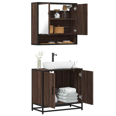 ZNTS 2 Piece Bathroom Furniture Set Brown Oak Engineered Wood 3300919