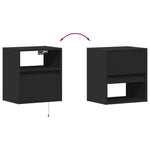 ZNTS Wall-mounted Bedside Cabinet with LED Lights Black 3307977
