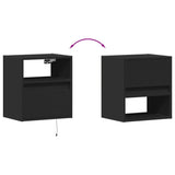 ZNTS Wall-mounted Bedside Cabinet with LED Lights Black 3307977
