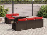 6 Piece Garden Sofa Set with Cushions Brown Poly Rattan Acacia 3326415