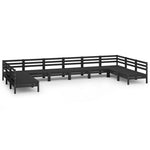 ZNTS 10 Piece Garden Lounge Set Black Solid Wood Pine 3083428