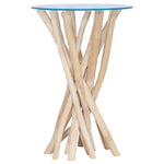 ZNTS Coffee Table with Glass Top 35x35x50 cm Solid Teak Wood 288813