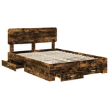 Bed Frame with Drawer Smoked Oak 140 x 190 cm Engineered Wood 3412377