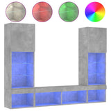 5 Piece TV Wall Units with LED Concrete Grey Engineered Wood 3216693