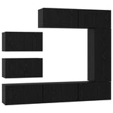 TV Cabinet Set Wall-mounted 8 pcs Black Oak Engineered Wood 3393133