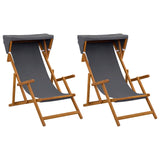 Deck Chair 2 pcs 3 Position Solid Eucalyptus Wood Grey 3407809
