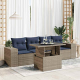 5 Piece Garden Sofa Set with Cushions Grey Poly Rattan Acacia 3326722