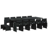 15 Piece Garden Dining Set with Cushions Black Poly Rattan 3211171