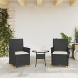 Garden Chairs with Cushions 2 pcs Black Poly Rattan&Solid Wood 368717