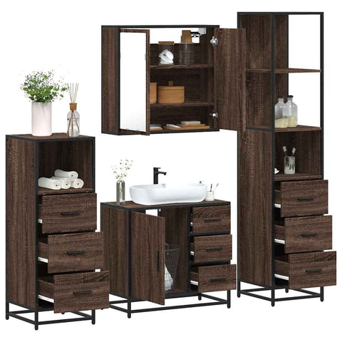 ZNTS 4 Piece Bathroom Furniture Set Brown Oak Engineered Wood 3301259