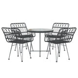 5 Piece Garden Dining Set Black Poly Rattan 3157842