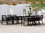 Dining Set Black Powder-coated steel, glass, PVC rattan 3099159
