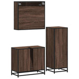 3 Piece Bathroom Furniture Set Brown Oak Engineered Wood 3301049