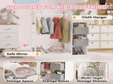 Kids Clothes Rail with Storage Shelf, Boxes, Mirror for Bedroom, Nursery, White T3398P379025