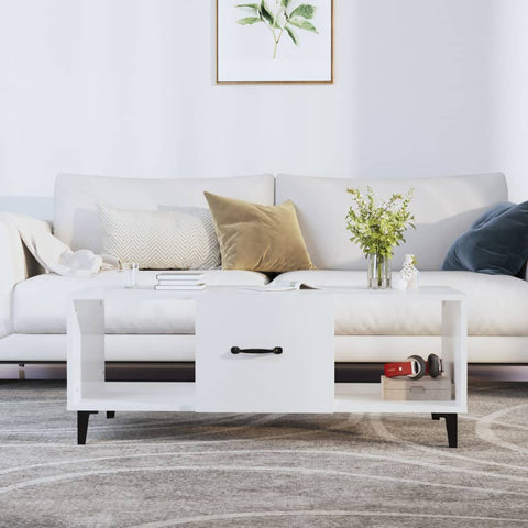 ZNTS Coffee Table High Gloss White 102x50x40 cm Engineered Wood 812705