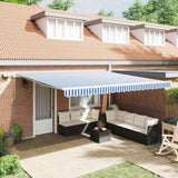 Retractable Awning Manual Blue and White 450 x 300 cm 3081613