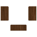 4 Piece TV Wall Units with LED Brown Oak Engineered Wood 3216824