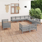 ZNTS 11 Piece Garden Lounge Set Solid Wood Pine Grey 3083216