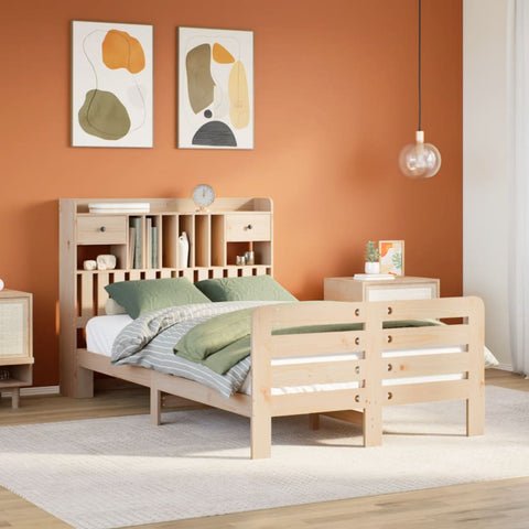 ZNTS Bookcase Bed without Mattress 120x190 cm Small Double Solid Wood Pine 3309983
