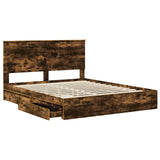 Storage Bed with Drawer Smoked Oak 160 x 200 cm Engineered Wood 3411191