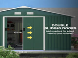 12.5 x 11.1ft Steel Sliding Door Storage Shed - Green T3398P317801