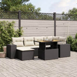 ZNTS 7 Piece Garden Sofa Set with Cushions Black Poly Rattan 3272736