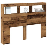 Headboard Cabinet with LED Old Wood 140x17x102 cm 863128