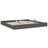 Sandbox with Seats Grey Square Solid Wood Pine 825046
