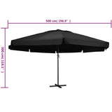 Garden Parasol with Aluminium Pole 500 cm Black 47368