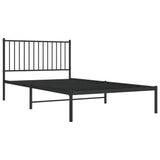 ZNTS Metal Bed Frame without Mattress with Headboard Black 107x203cm 350860