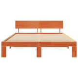 Bed Frame with Headboard Wax Brown 150 x 200 cm Solid Pine Wood 872649