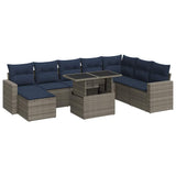 9 Piece Garden Sofa Set with Cushions Grey Poly Rattan Acacia 3326372