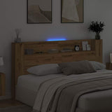 Storage Headboard with LED Artisan Oak Engineered Wood 3418697