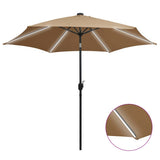 Garden Parasol with LED Lights and Aluminium Pole 300 cm Taupe 47363