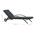 Sun Lounger with Cushion & Wheels Poly Rattan Anthracite 47749
