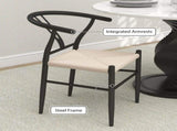 Set of Two Weave Dining Chairs with Y-Shaped Backrest Hemp Seat - Black/Beige T3398P377923