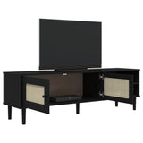 TV Cabinet SENJA Rattan Look Black 158x40x49cm Solid Wood Pine 358045