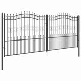 Fence Gate with Spear Top with Lock Grey 404 x 175 cm Steel 42009051