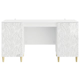 Desk High Gloss White Engineered Wood 142.5 x 50 x 75 cm 3414616
