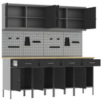 ZNTS 10 Piece Work Cabinet and Pegboard Set - Black MDF and Metal 3321482